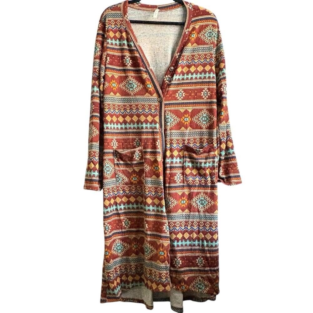 Celeste Multicolor Geometric Knit Cardigan Duster